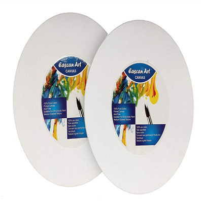 Eascan Art Painting Drawing and Sketch Accessories Cotton Medium Grain Pre Stretched Round Painting Canvas Pack of 2 Size: 12 Inches(10 Oz White)